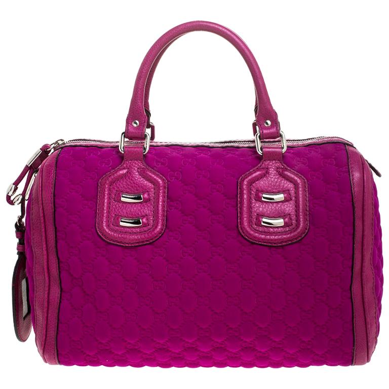 Gucci Magenta GG Neoprene Techno Tag Bowler Bag