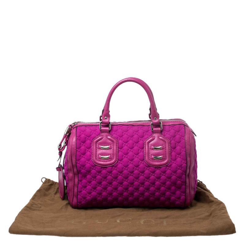 Gucci Magenta Guccissima Neoprene and Leather Medium Techno Tag Boston Bag 4