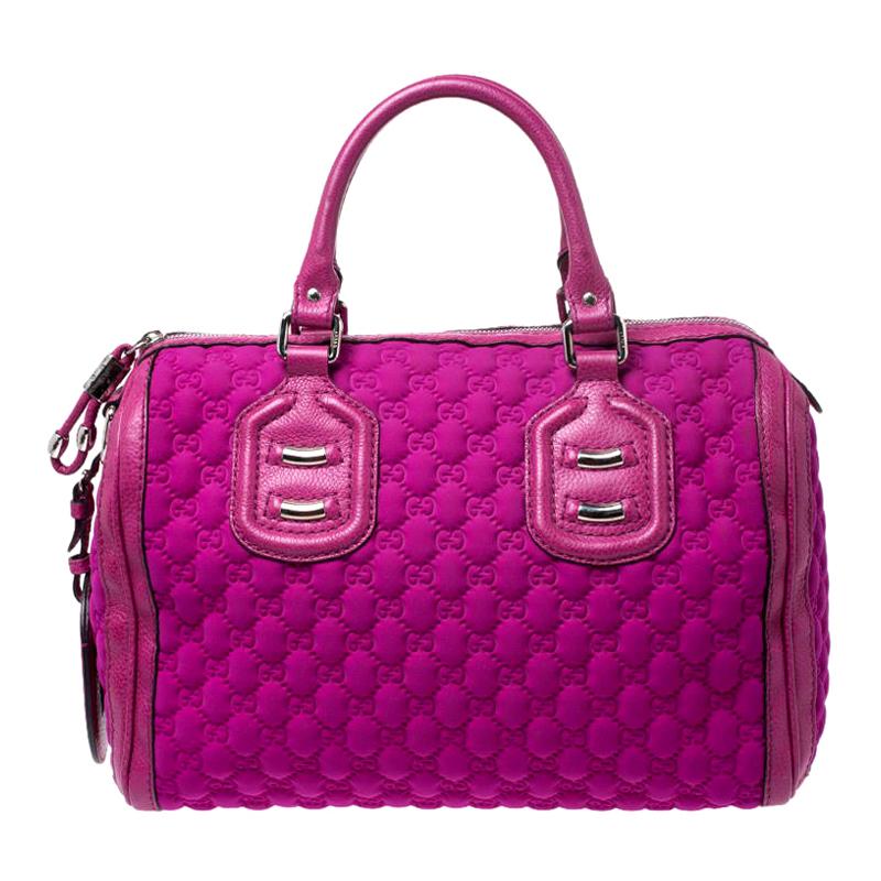 Gucci Magenta Guccissima Neoprene and Leather Medium Techno Tag Boston Bag