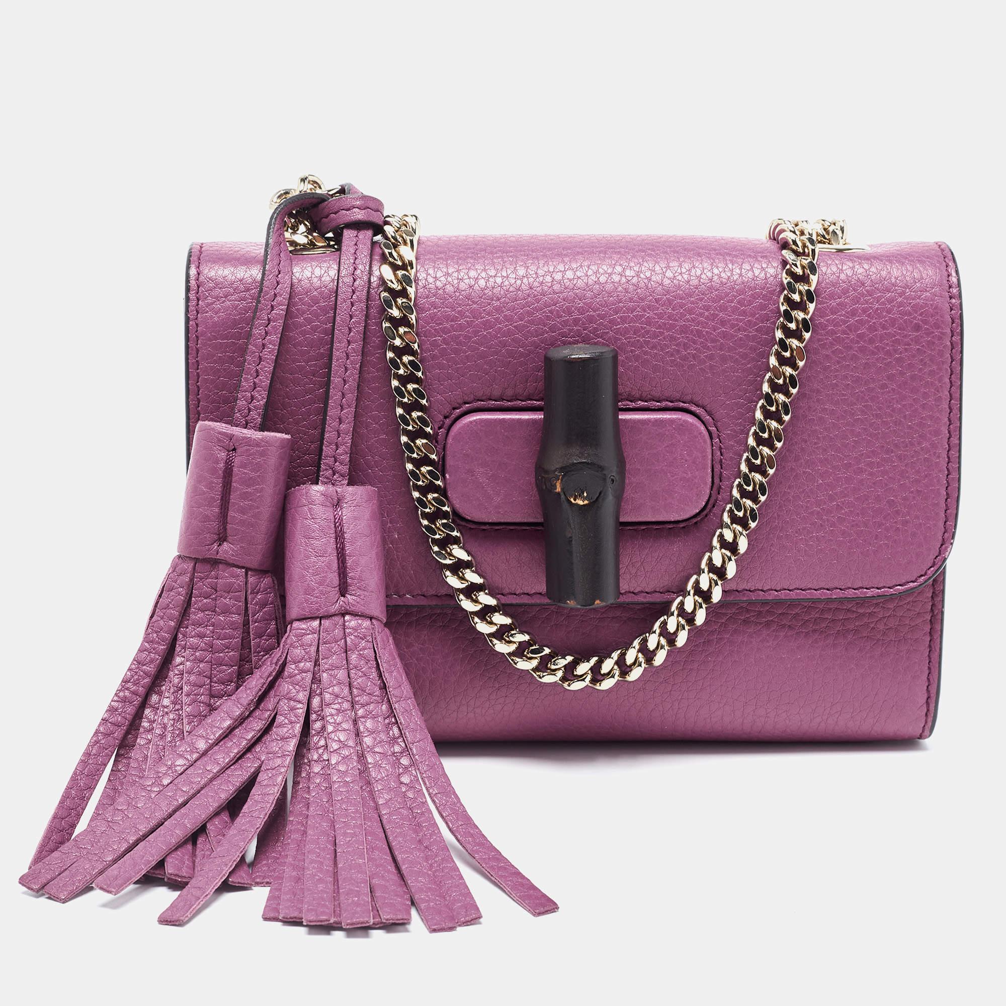 Gucci Magenta Leather Miss Bamboo Tassel Chain Bag 6