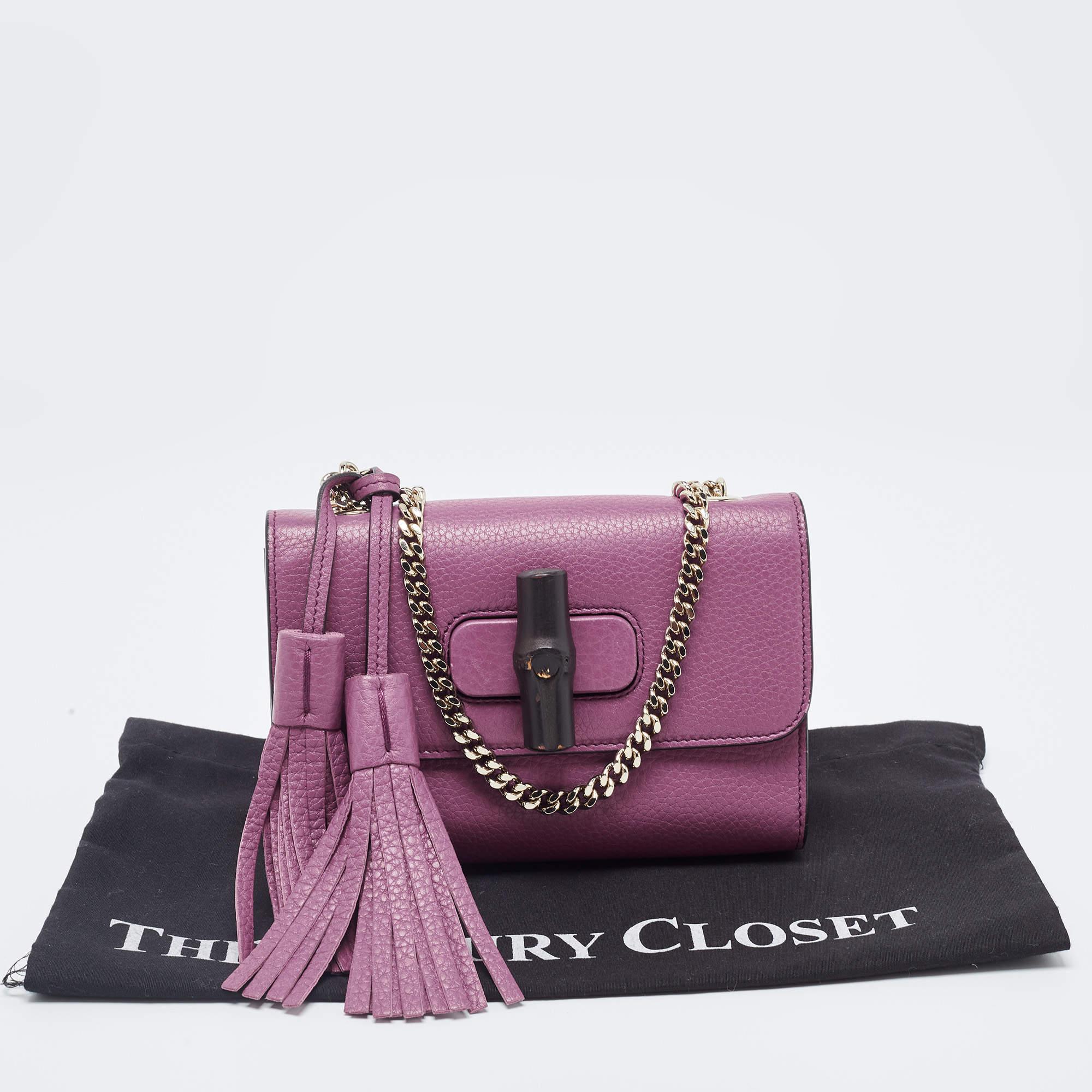Gucci Magenta Leather Miss Bamboo Tassel Chain Bag 9