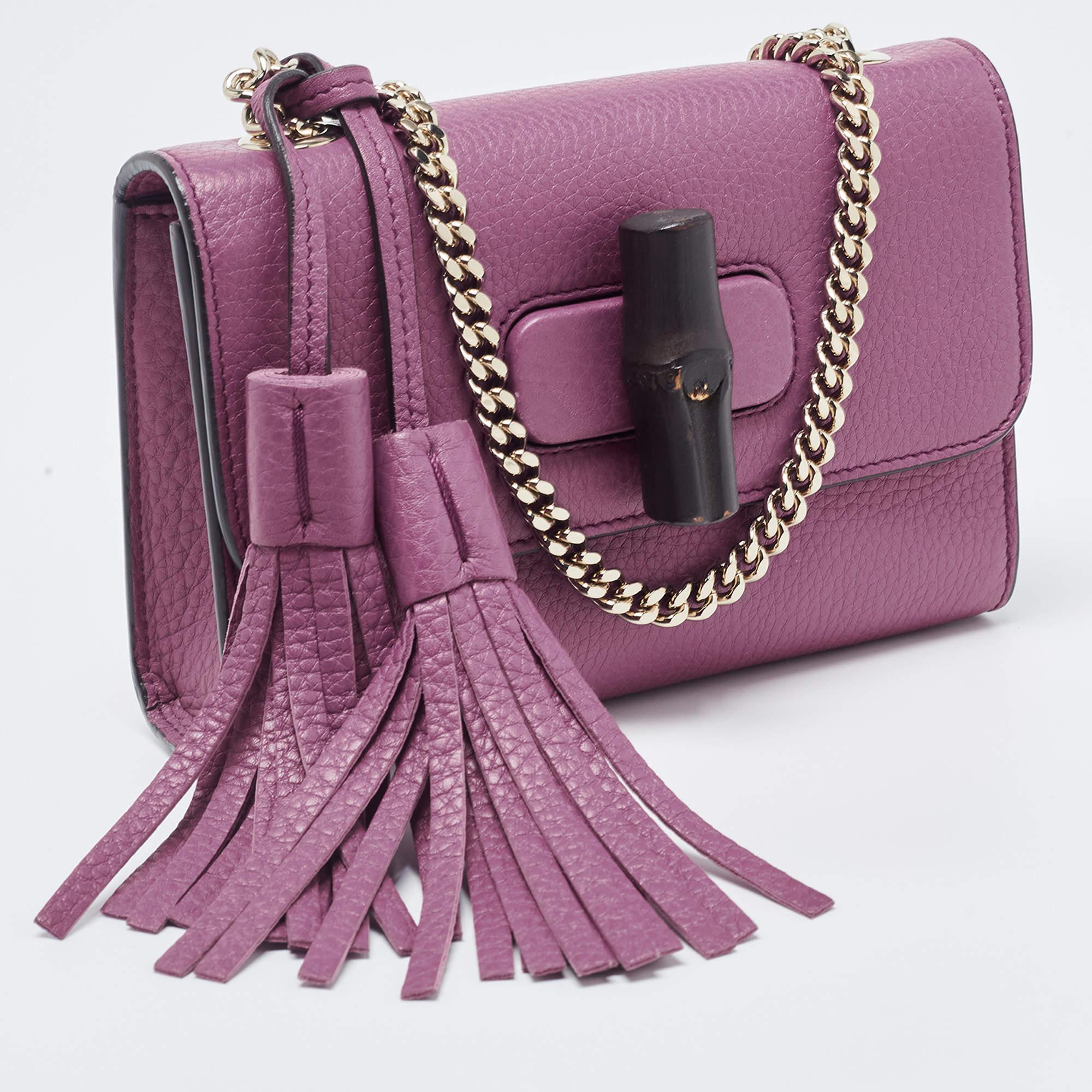 Pink Gucci Magenta Leather Miss Bamboo Tassel Chain Bag