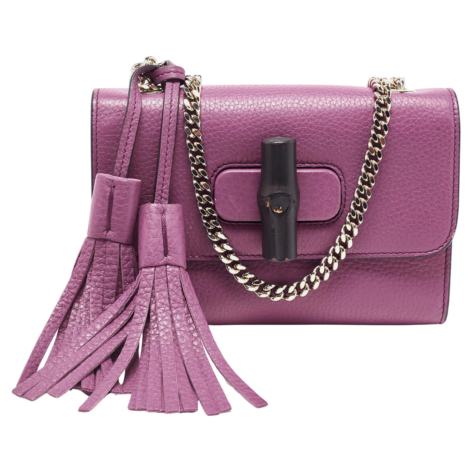 Gucci Magenta Leather Miss Bamboo Tassel Chain Bag