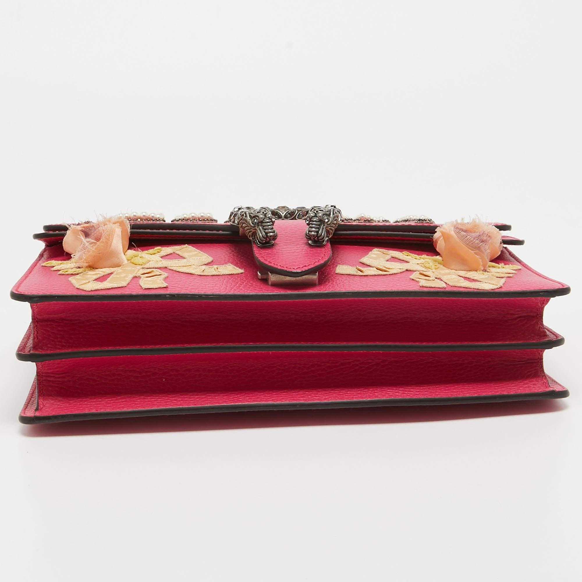 Gucci Magenta Leather Small Guccify Pearl Embellished Dionysus Shoulder Bag For Sale 7