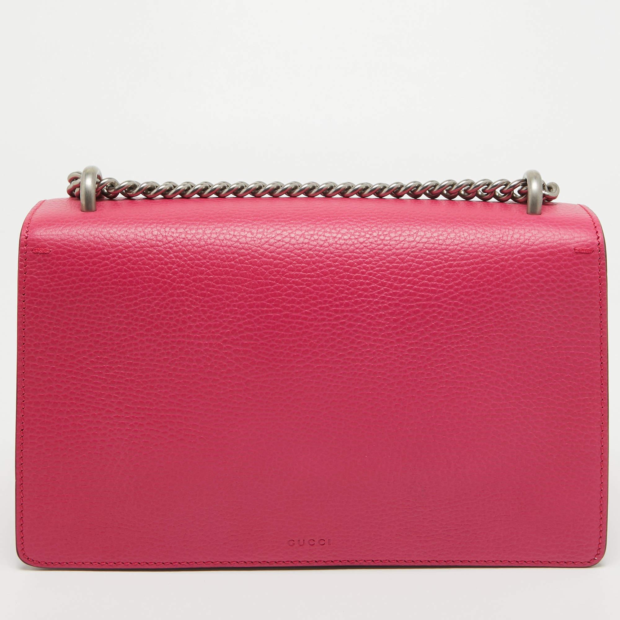 Gucci Magenta Leather Small Guccify Pearl Embellished Dionysus Shoulder Bag In Excellent Condition For Sale In Dubai, Al Qouz 2