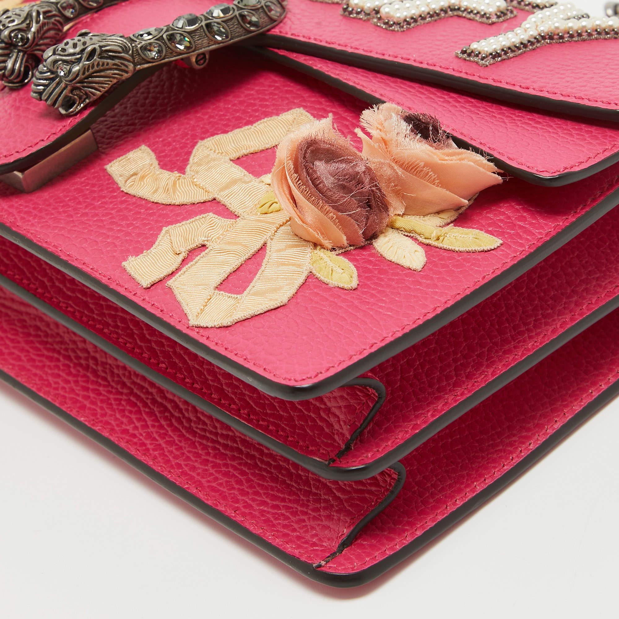 Women's Gucci Magenta Leather Small Guccify Pearl Embellished Dionysus Shoulder Bag For Sale