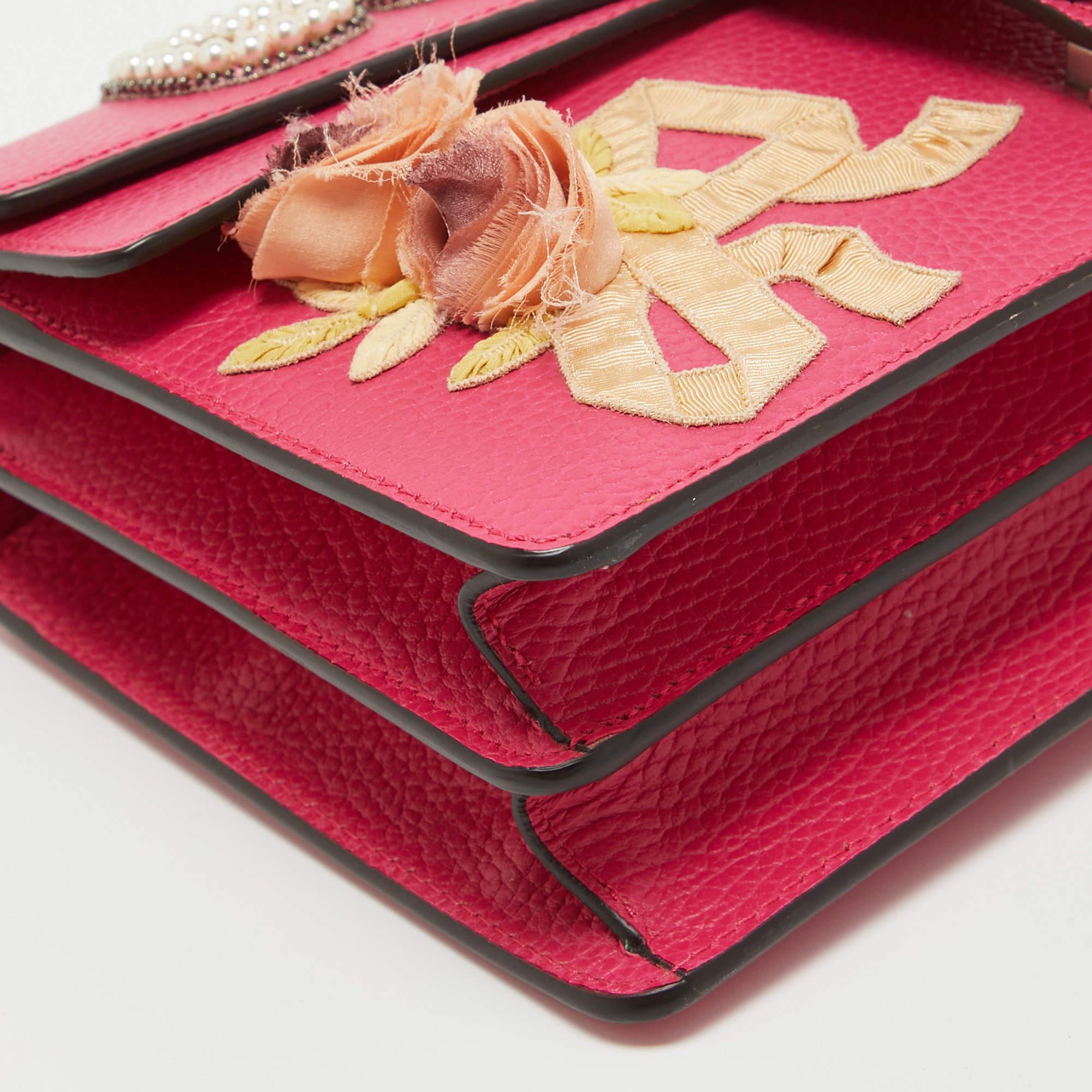 Gucci Magenta Leather Small Guccify Pearl Embellished Dionysus Shoulder Bag For Sale 1
