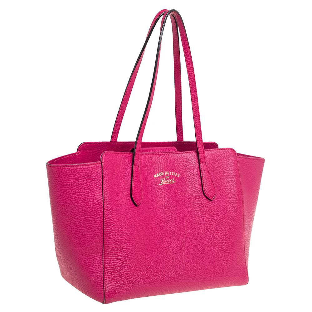 Pink Gucci Magenta Leather Small Swing Tote