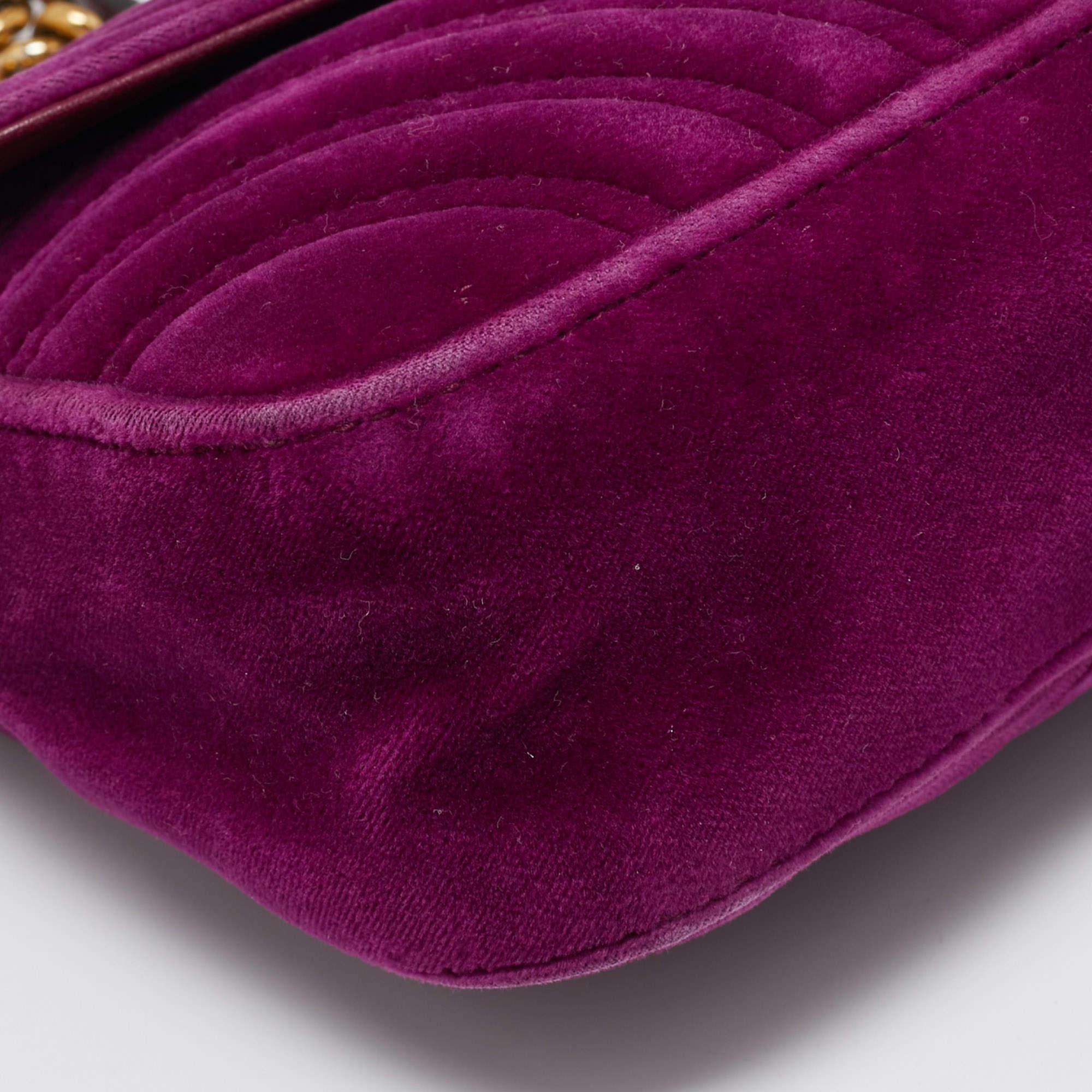 Gucci Magenta Matelassé Velver Mini GG Marmont Shoulder Bag 5