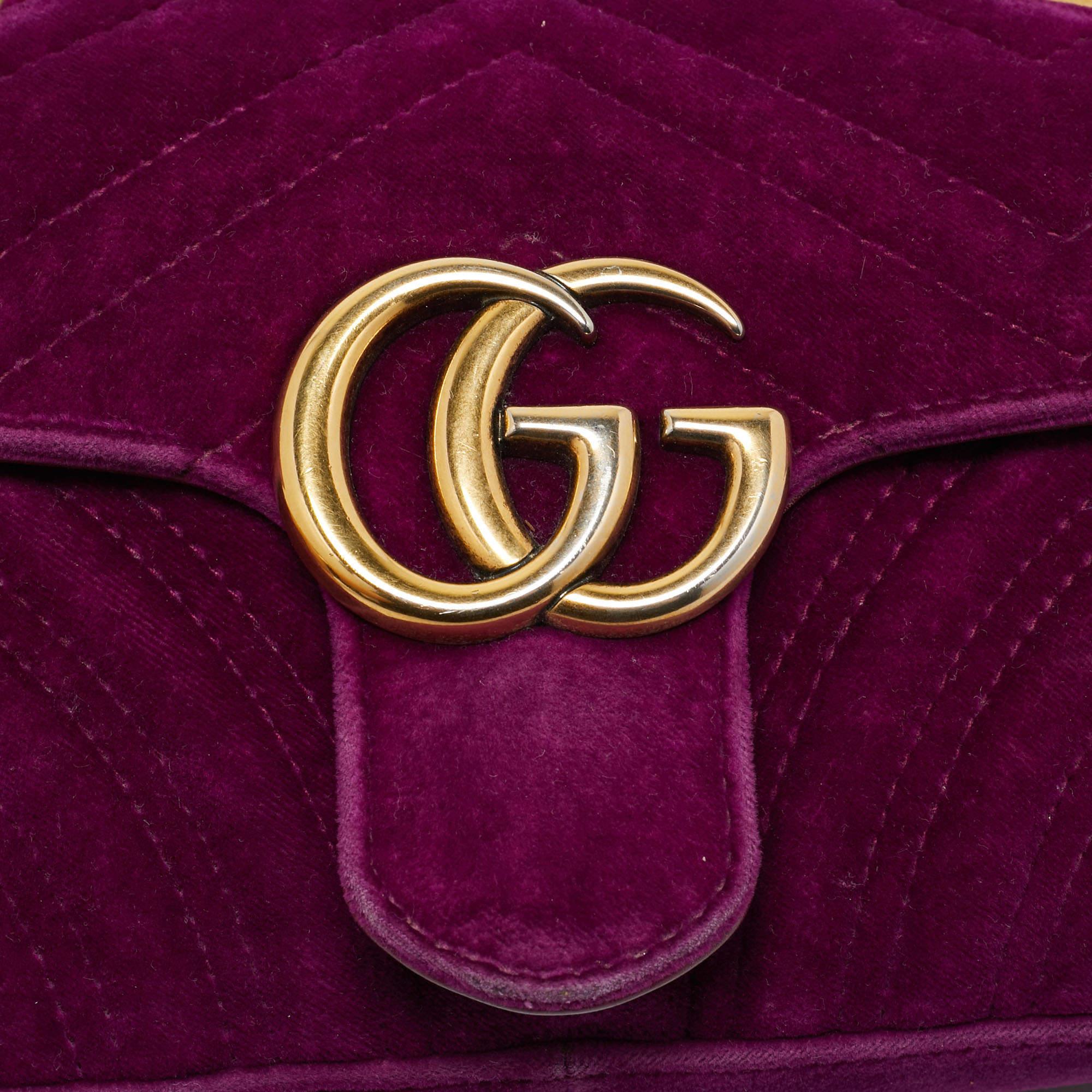 Gucci Magenta Matelassé Velver Mini GG Marmont Shoulder Bag 7