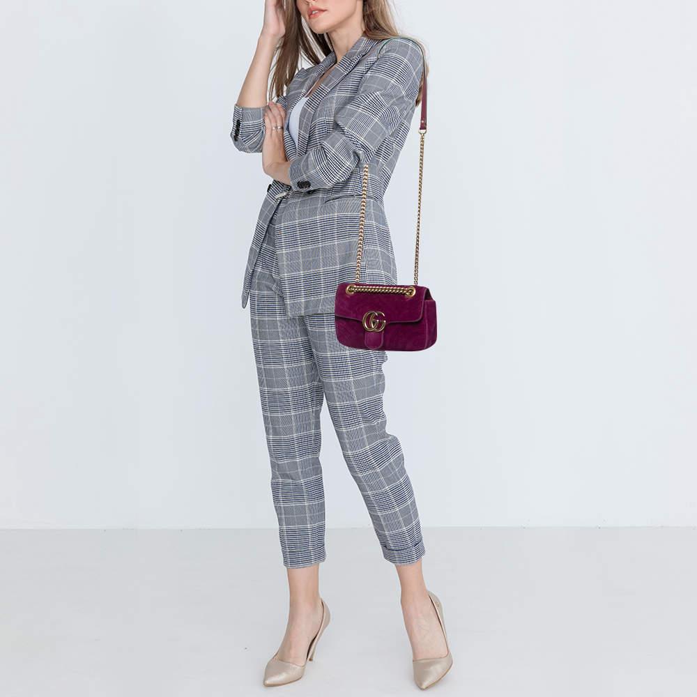 Purple Gucci Magenta Matelassé Velver Mini GG Marmont Shoulder Bag