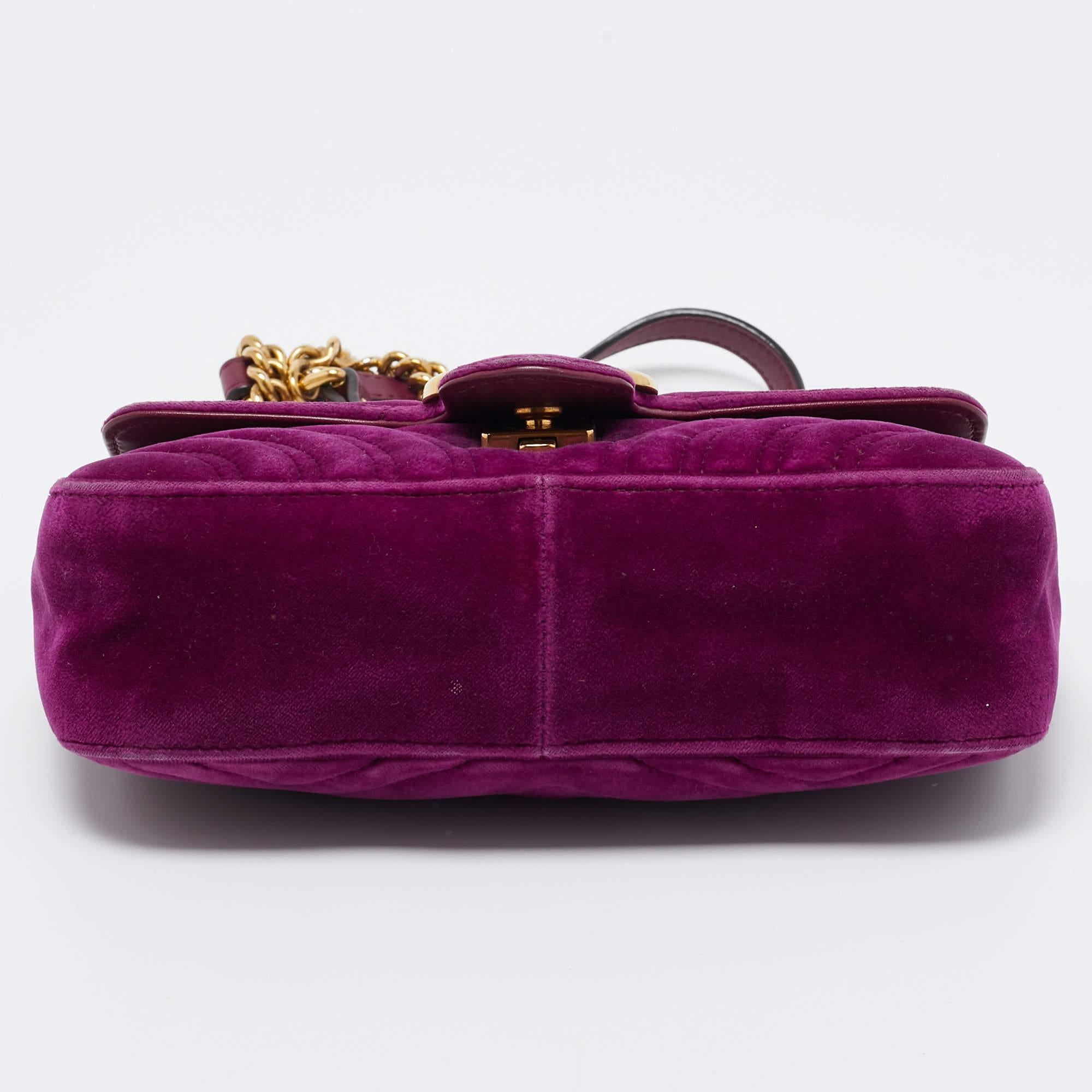 Women's Gucci Magenta Matelassé Velver Mini GG Marmont Shoulder Bag