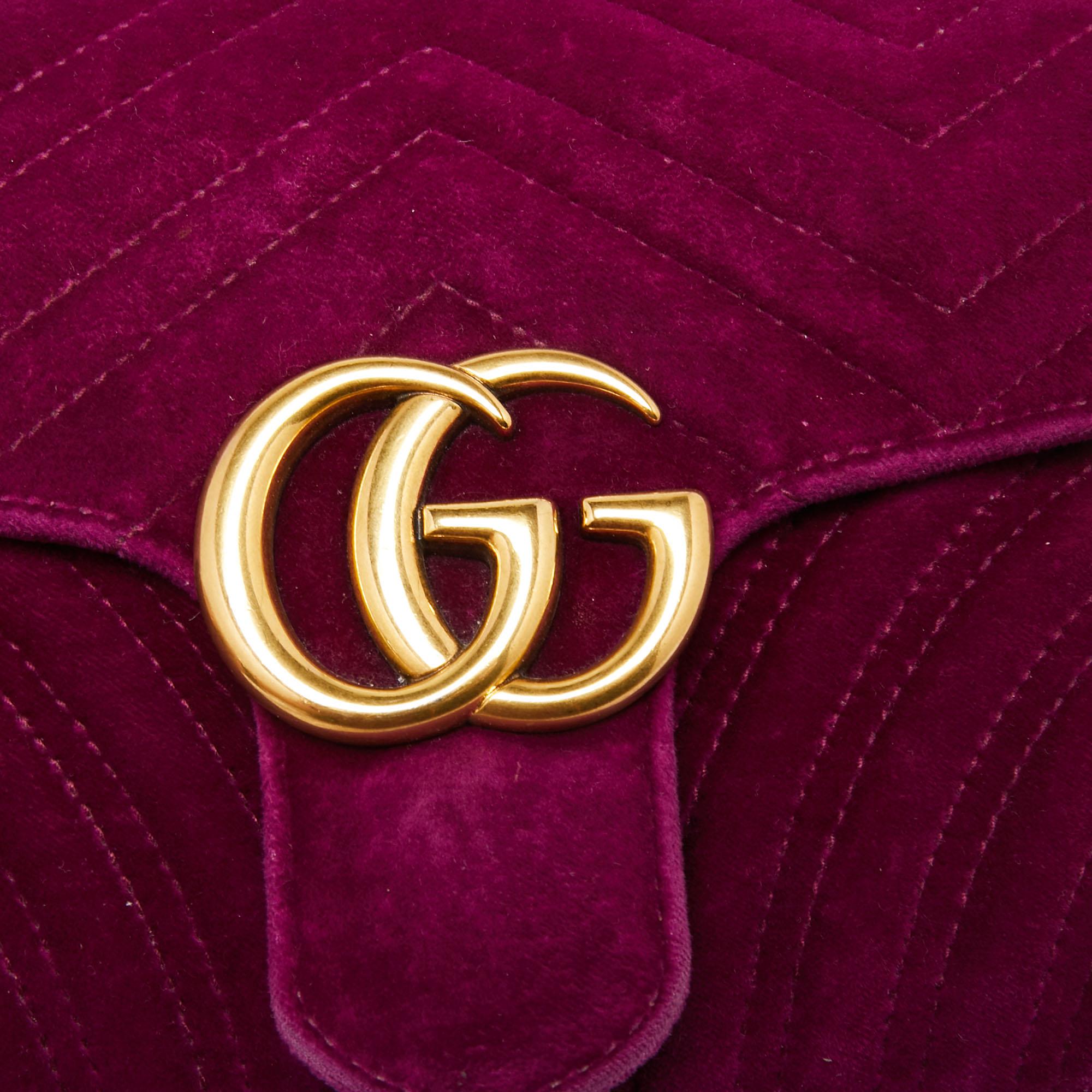 Gucci Magenta Matelassé Velvet Small GG Marmont Shoulder Bag 3
