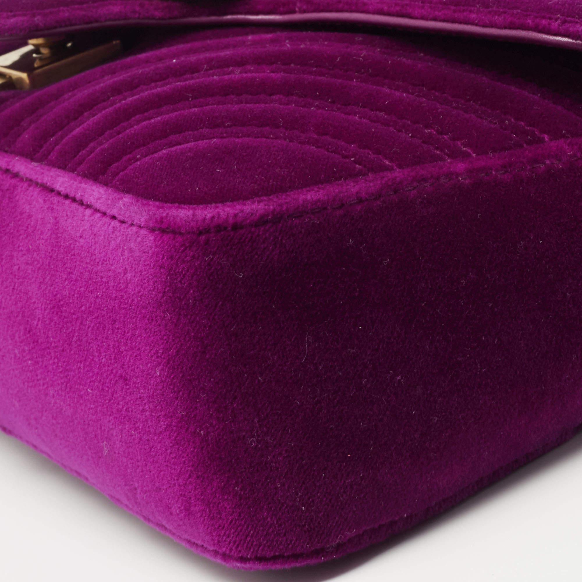 Gucci Magenta Matelassé Velvet Small GG Marmont Shoulder Bag 6