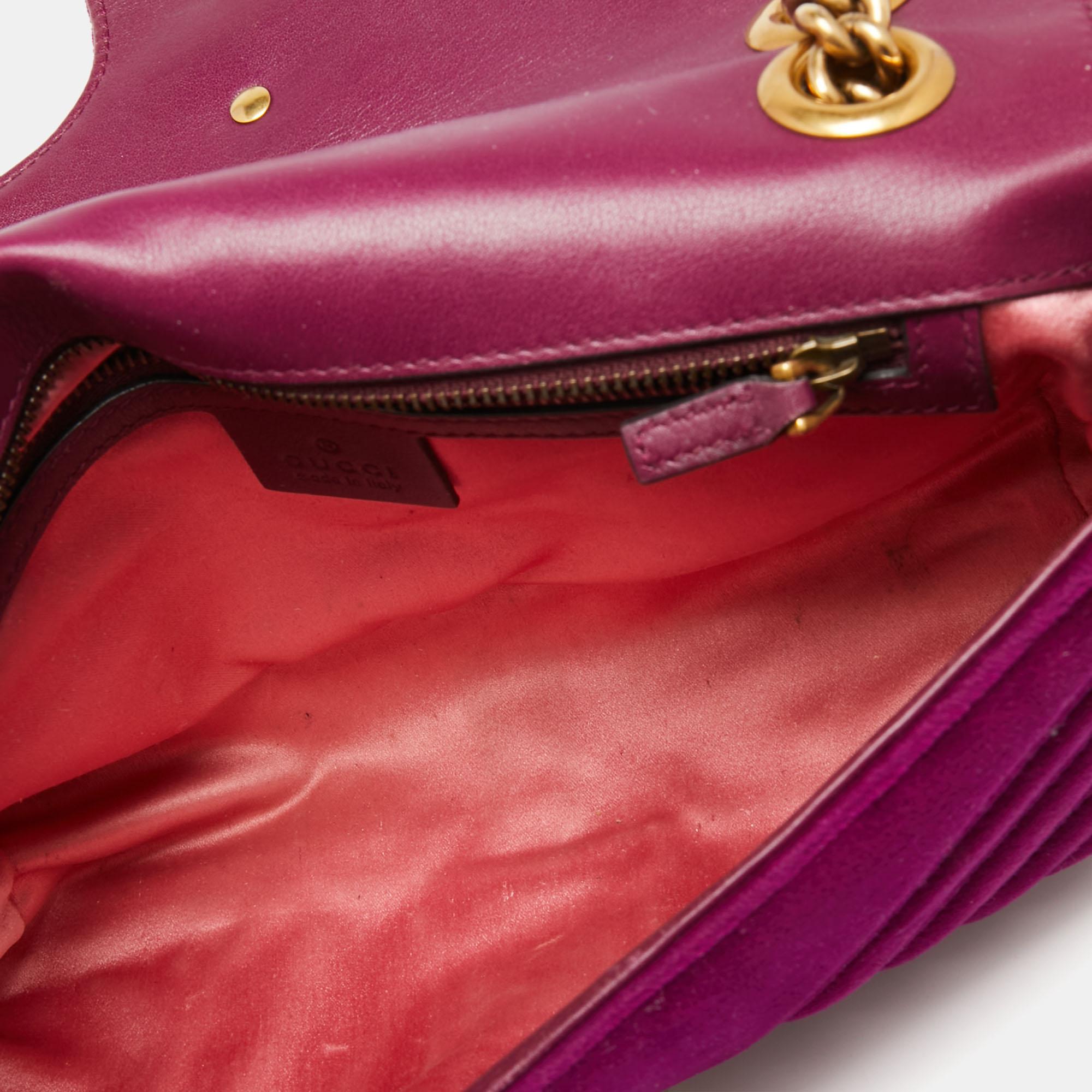 Gucci Magenta Matelassé Velvet Small GG Marmont Shoulder Bag 4