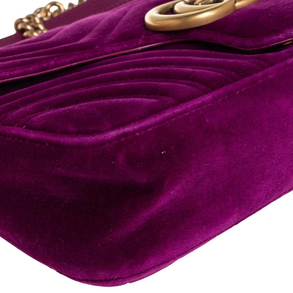 Gucci Magenta Matelassé Velvet Small GG Marmont Shoulder Bag 5