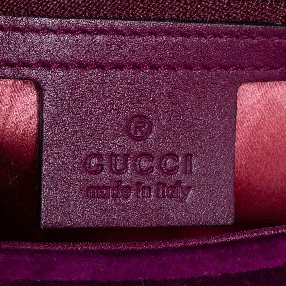 Purple Gucci Magenta Matelassé Velvet Small GG Marmont Shoulder Bag