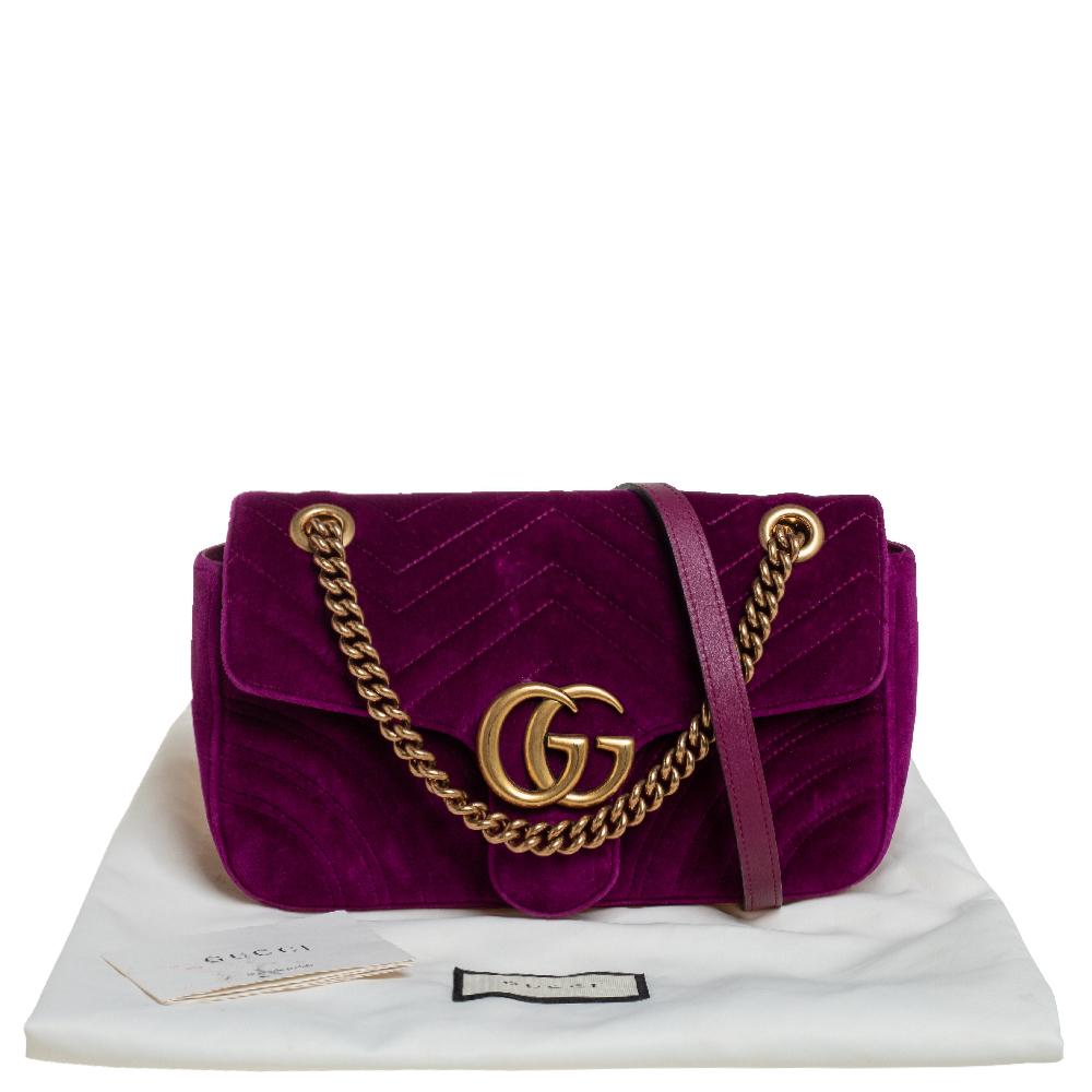 Gucci Magenta Matelassé Velvet Small GG Marmont Shoulder Bag 1