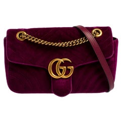 Gucci Magenta Matelasse Velvet Small GG Marmont Shoulder Bag