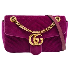 Gucci Magenta Matelassé Velvet Small GG Marmont Shoulder Bag