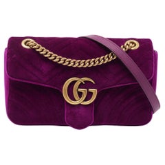 Gucci Magenta Matelassé Velvet Small GG Marmont Shoulder Bag