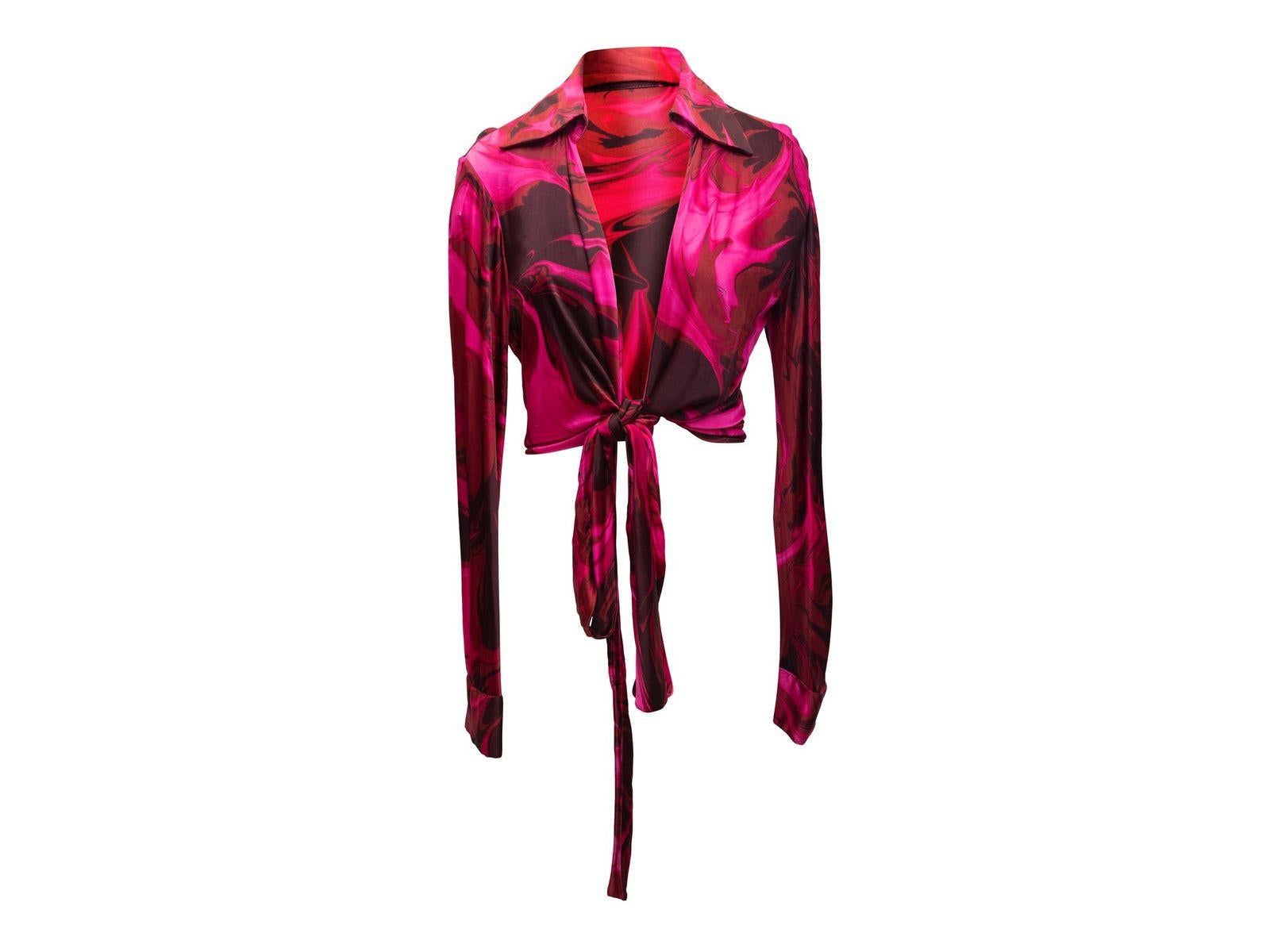 Gucci Magenta & Multicolor Abstract Print Wrap Top In Good Condition In New York, NY