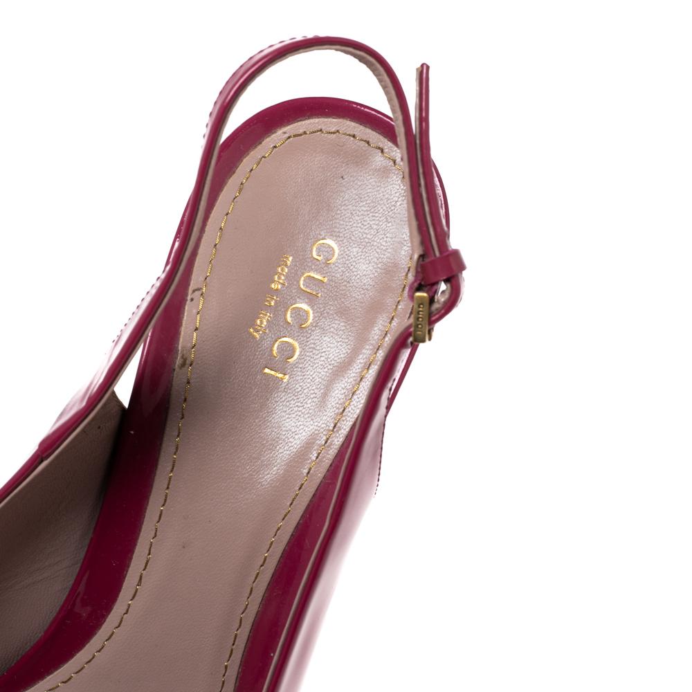 Gucci Magenta Patent Leather Sofia Peep-Toe Slingback Sandals Size 38 1