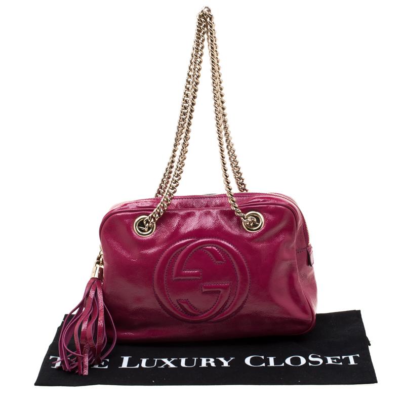 Gucci Magenta Patent Leather Soho Chain Large Shoulder Bag 5