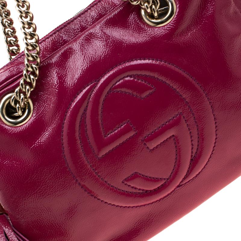 Gucci Magenta Patent Leather Soho Chain Large Shoulder Bag 2