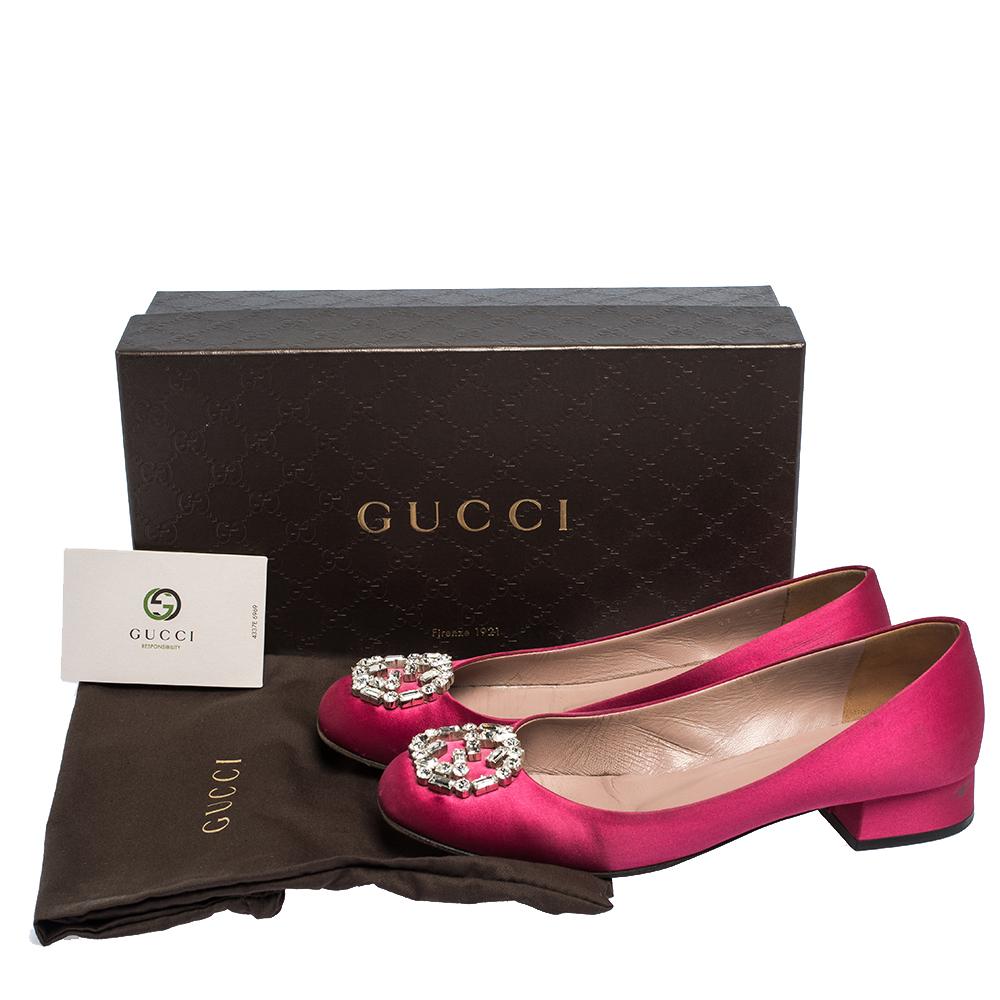 Gucci Magenta Satin GG Crystal Ballet Flats Size 38.5 1