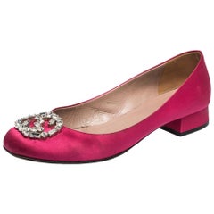 Gucci Magenta Satin GG Crystal Ballet Flats Size 38.5