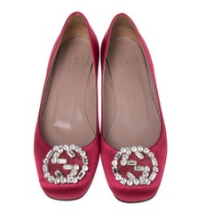 Gucci Magenta Satin Interlocking G Crystals Pumps Size 36