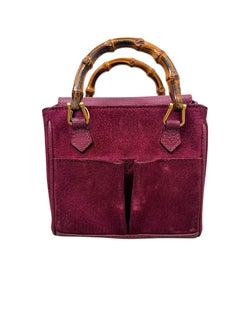 Gucci Magenta Suede Mini Bamboo Top Handle Crossbody Bag