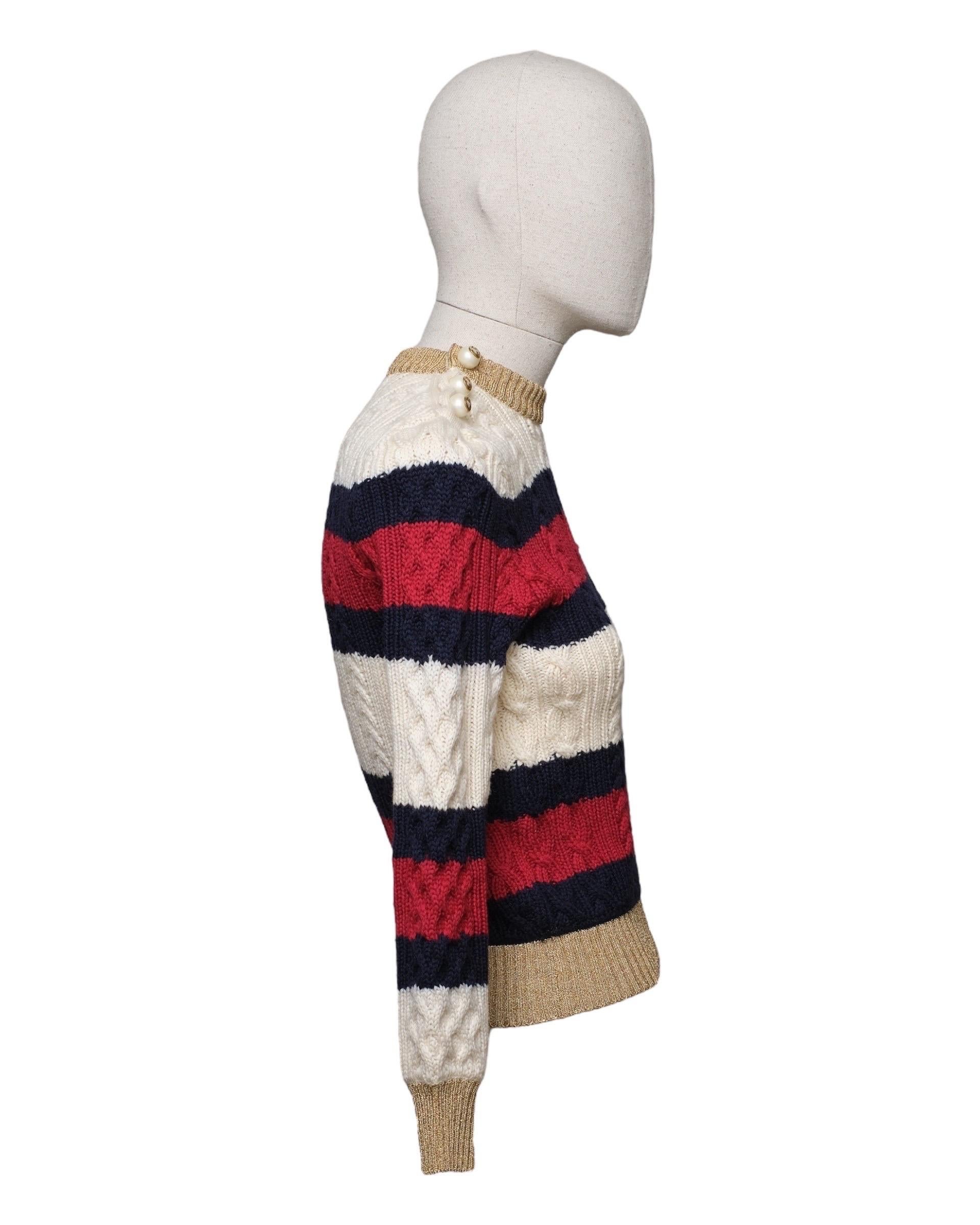 Beige Gucci Maglione Fascia Web multicolore en vente