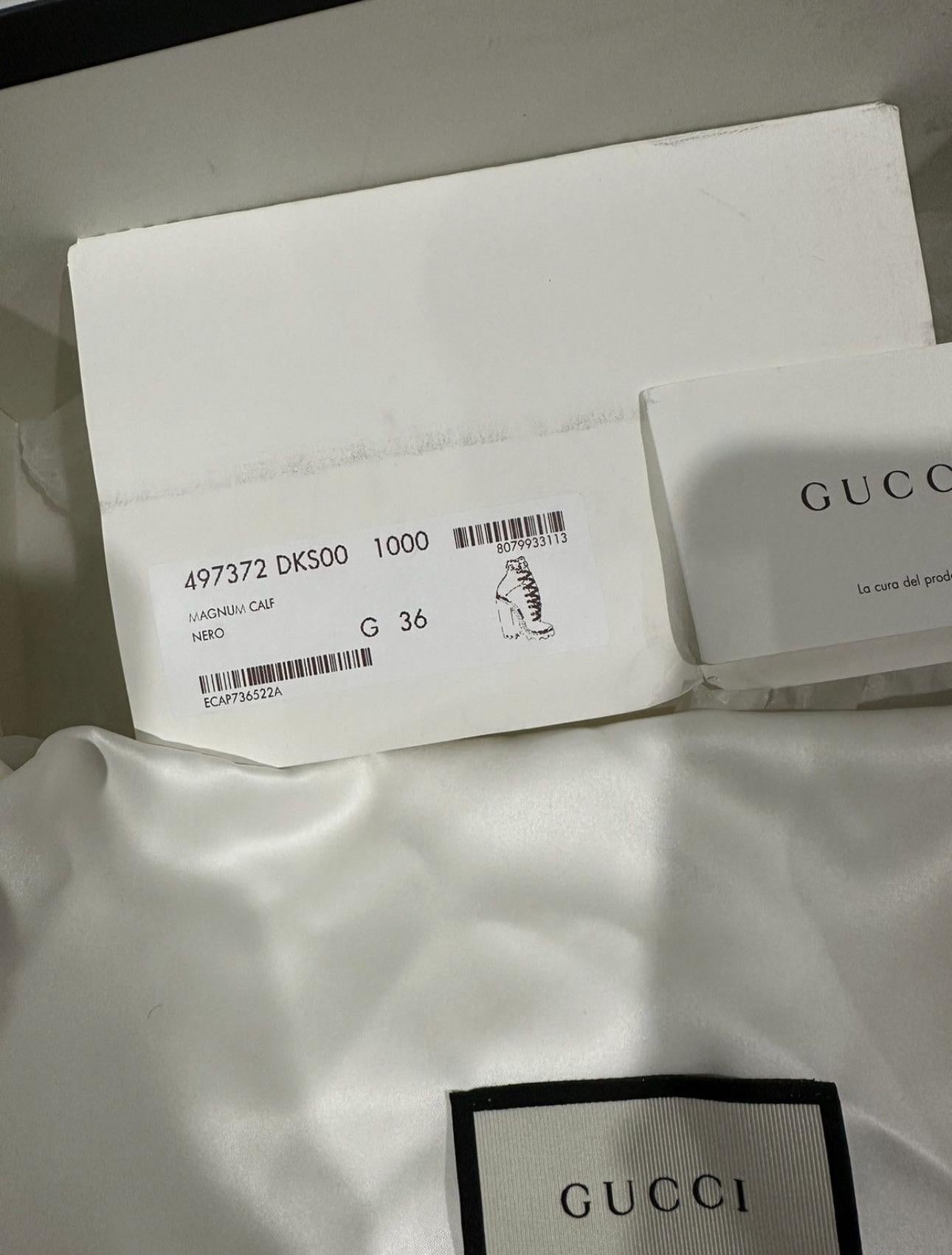 Gucci Magnum Calfskin Pearl Lace Up Combat Ankle Black Boots For Sale 4