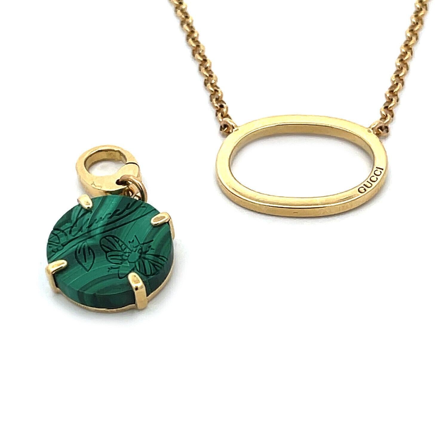 Modern Gucci Malachite 18k Yellow Gold Beetle Necklace  For Sale