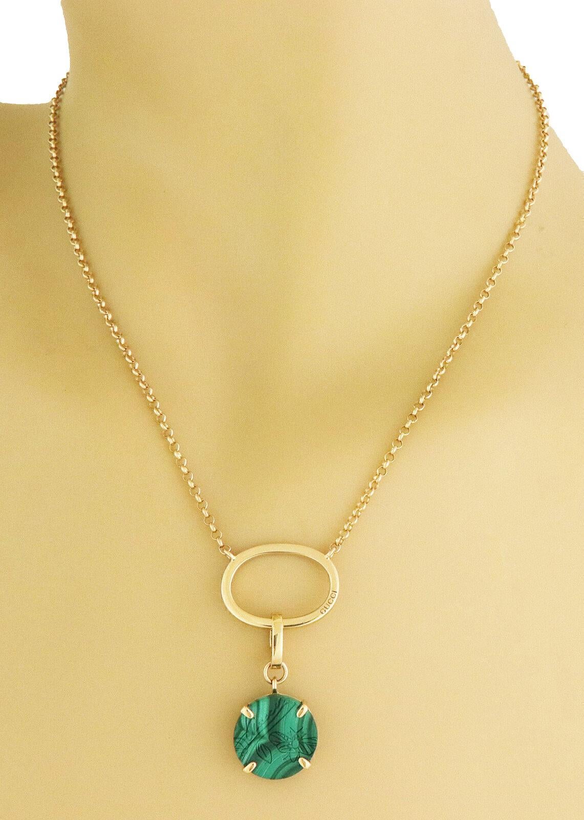 Women's Gucci Malachite 18k Yellow Gold Beetle Necklace  For Sale