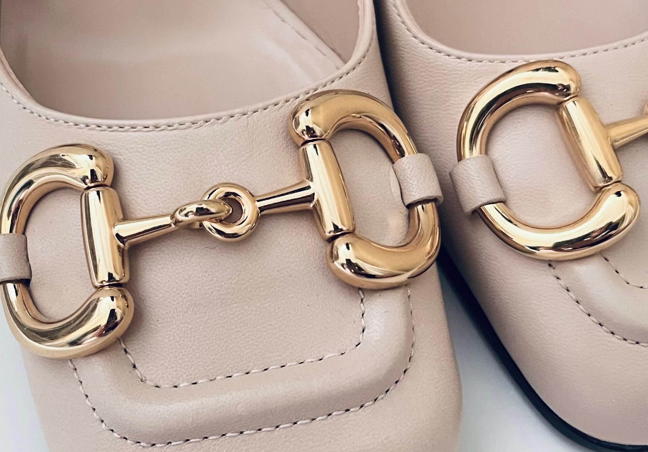 Beige Gucci Malaga Horsebit Skin Rose Kid Leather Pumps Heels For Sale