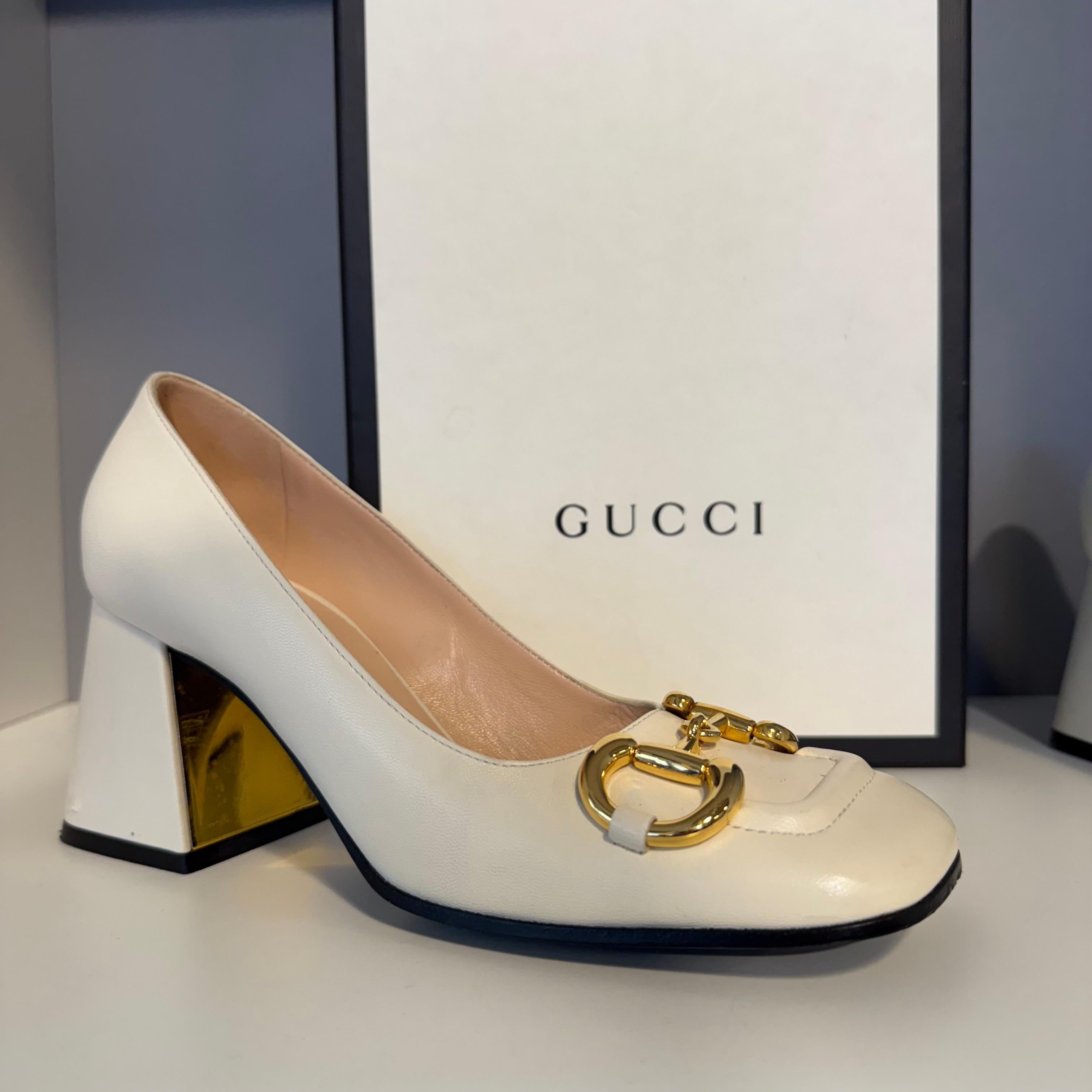 Bianco Gucci Malaga - Scarpe in pelle bianca IT 36 in vendita