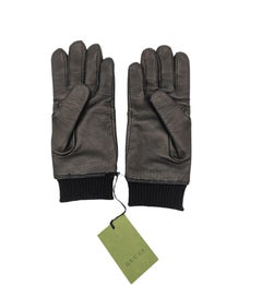 Guanti Gucci da uomo in pelle nera e lana con morsetto NWT