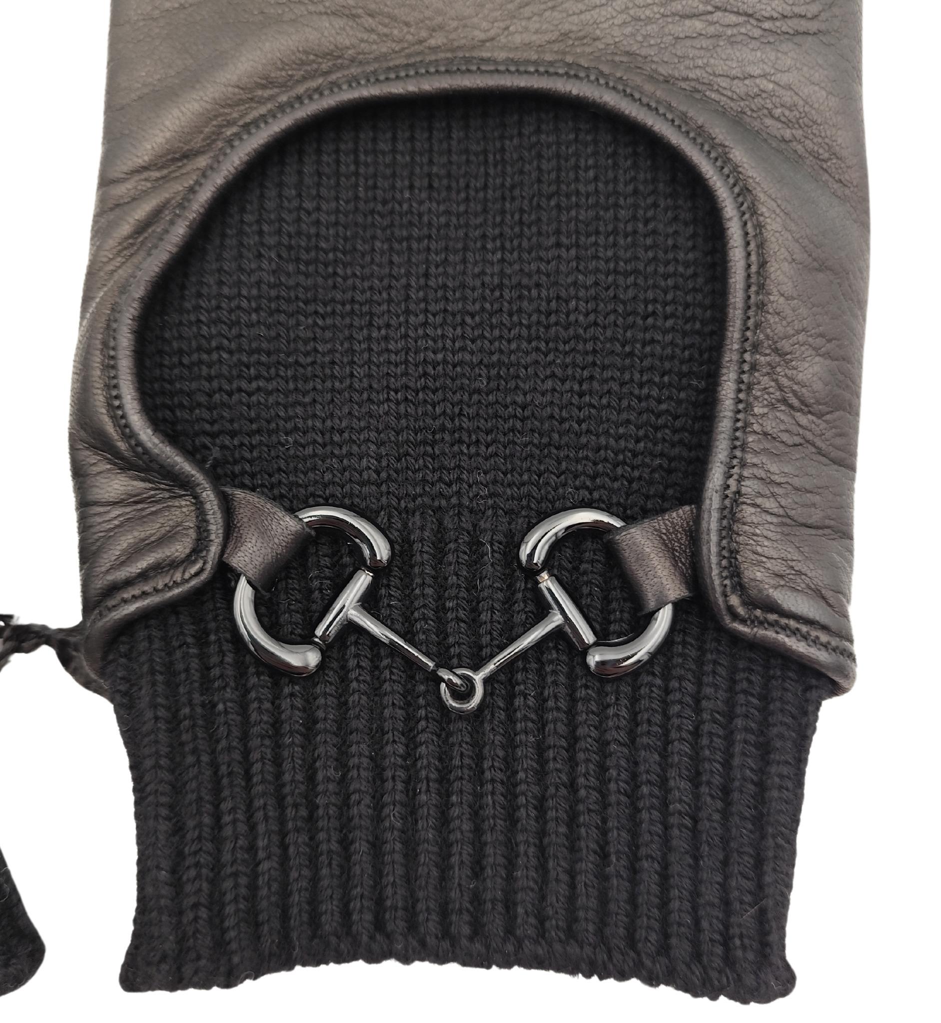 Black Gucci man black leather and wool horsebit gloves NWT For Sale