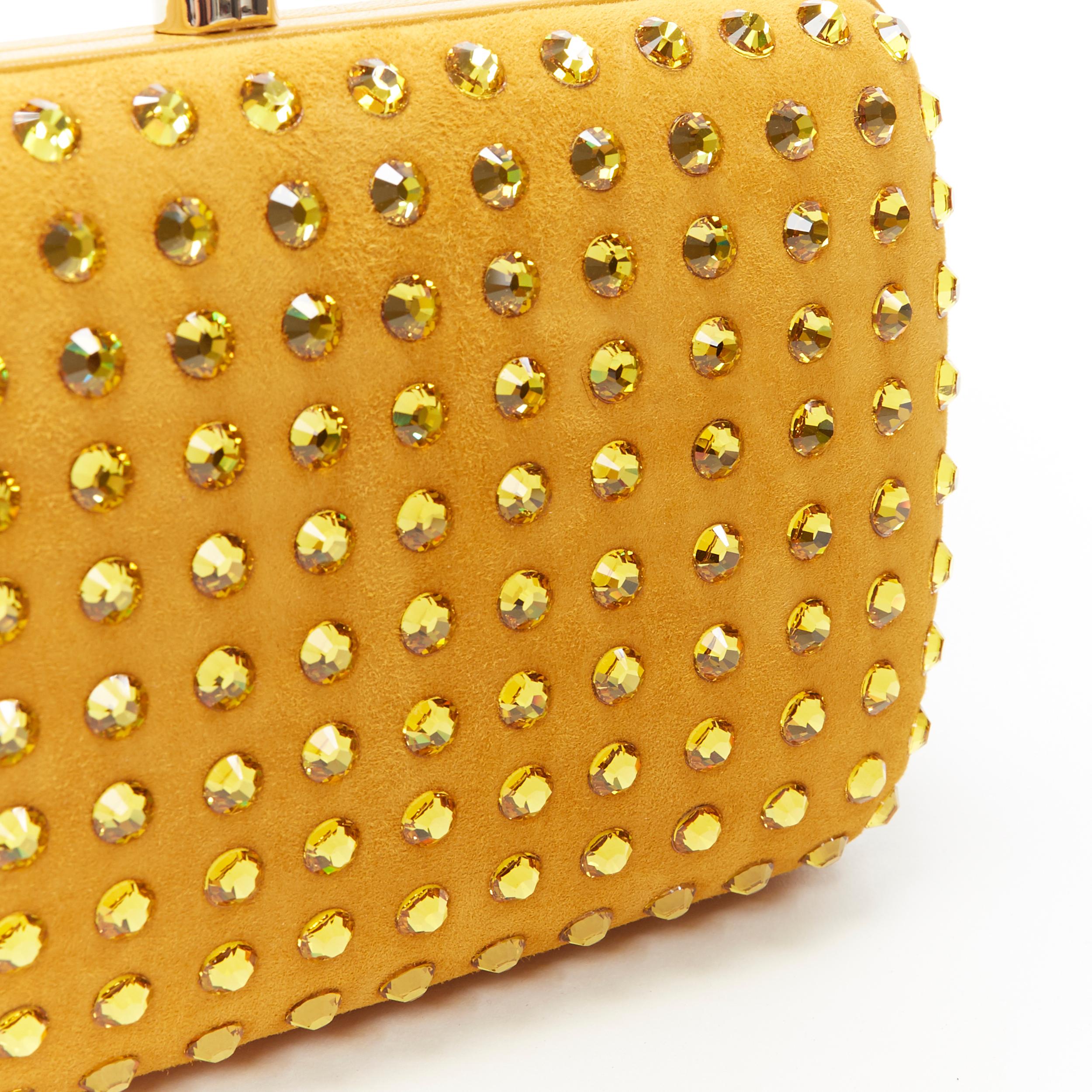 Yellow GUCCI marigold yellow suede crystal embellished leather trimmed box clutch bag