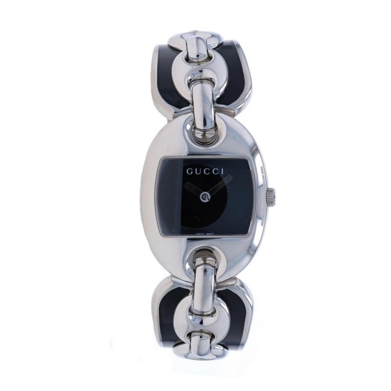 Gucci Marina Chain Ladies Wristwatch 121.5 - Sterling 925 Black Enamel Quartz In Excellent Condition In Greensboro, NC