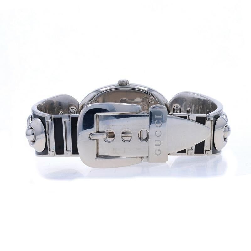 Women's Gucci Marina Chain Ladies Wristwatch 121.5 - Sterling 925 Black Enamel Quartz