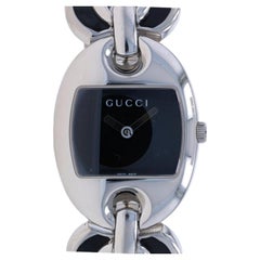 Gucci Marina Chain Ladies Wristwatch 121.5 - Sterling 925 Black Enamel Quartz