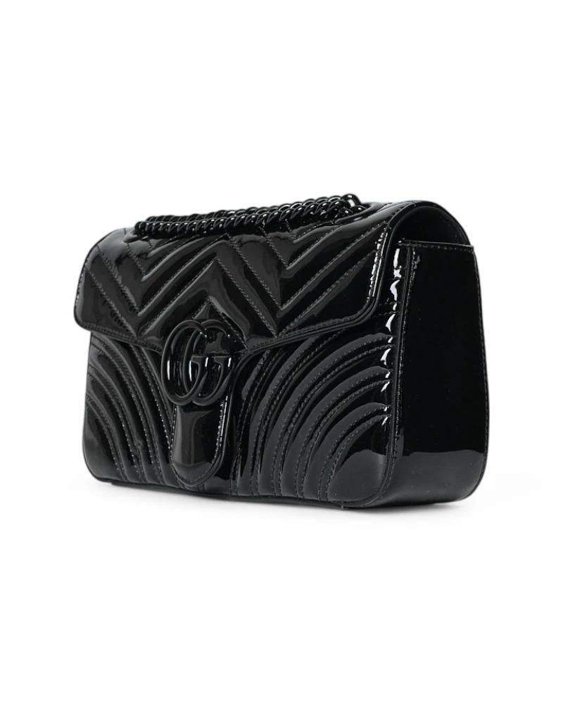 Black Gucci Marmont 26 GG Matelassé Patent Leather