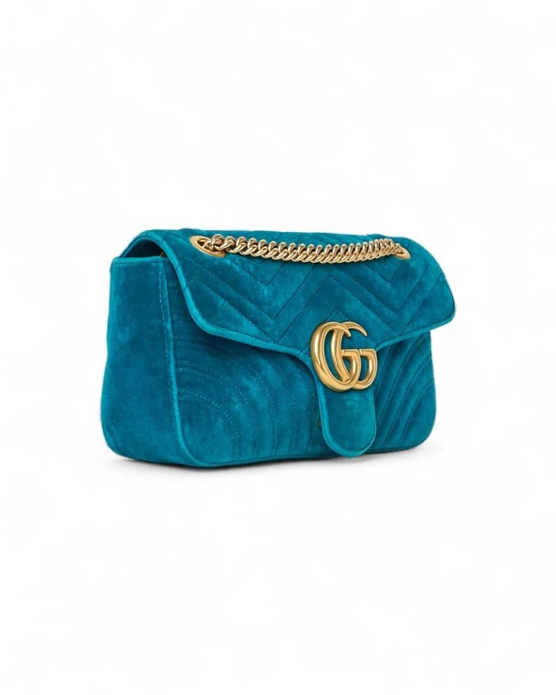 Blue Gucci Marmont 26 Matelassé Velours Tuchese