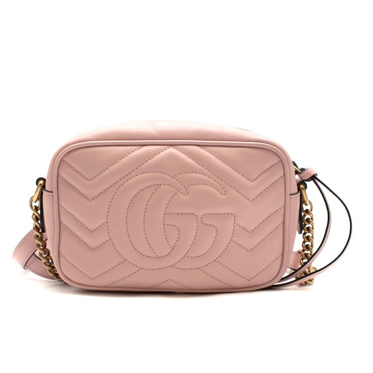 Gucci GG Marmont Mini Camera Bag in Pastel Pink Matelassé Calfskin - SOLD