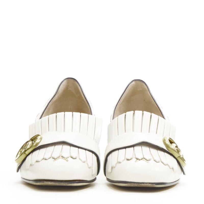 GUCCI Marmont Bee Star bianco oro ricamo frangia blocco mocassino EU36.5 In condizioni buone a Hong Kong, NT