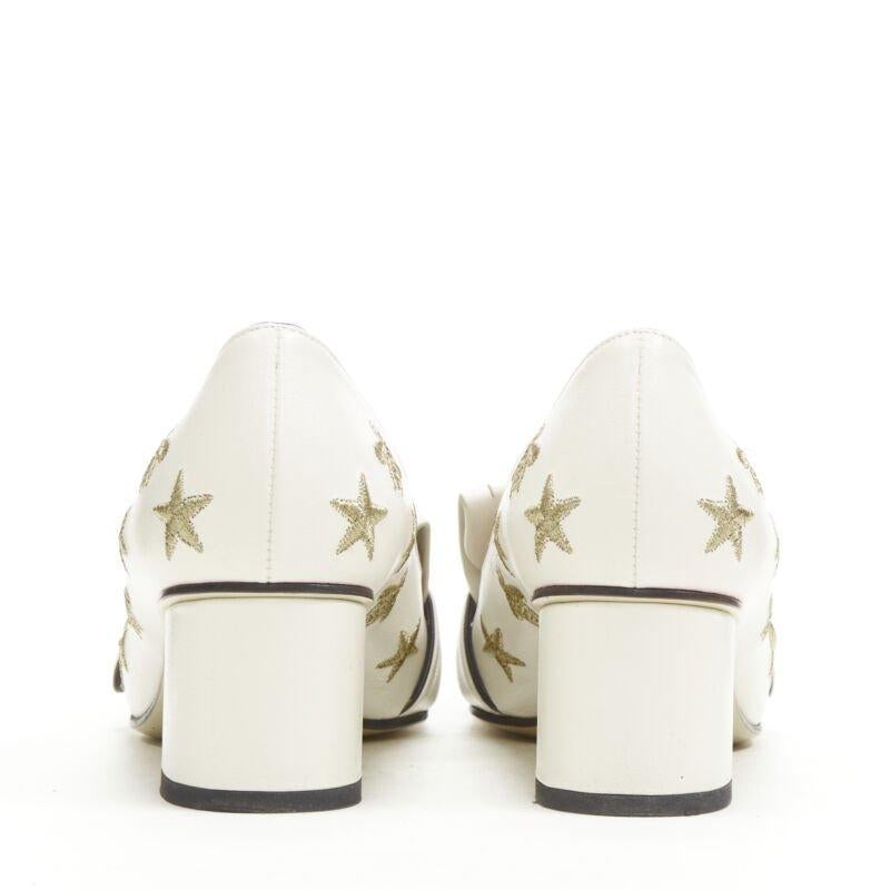 GUCCI Marmont Bee Star bianco oro ricamo frangia blocco mocassino EU36.5 1